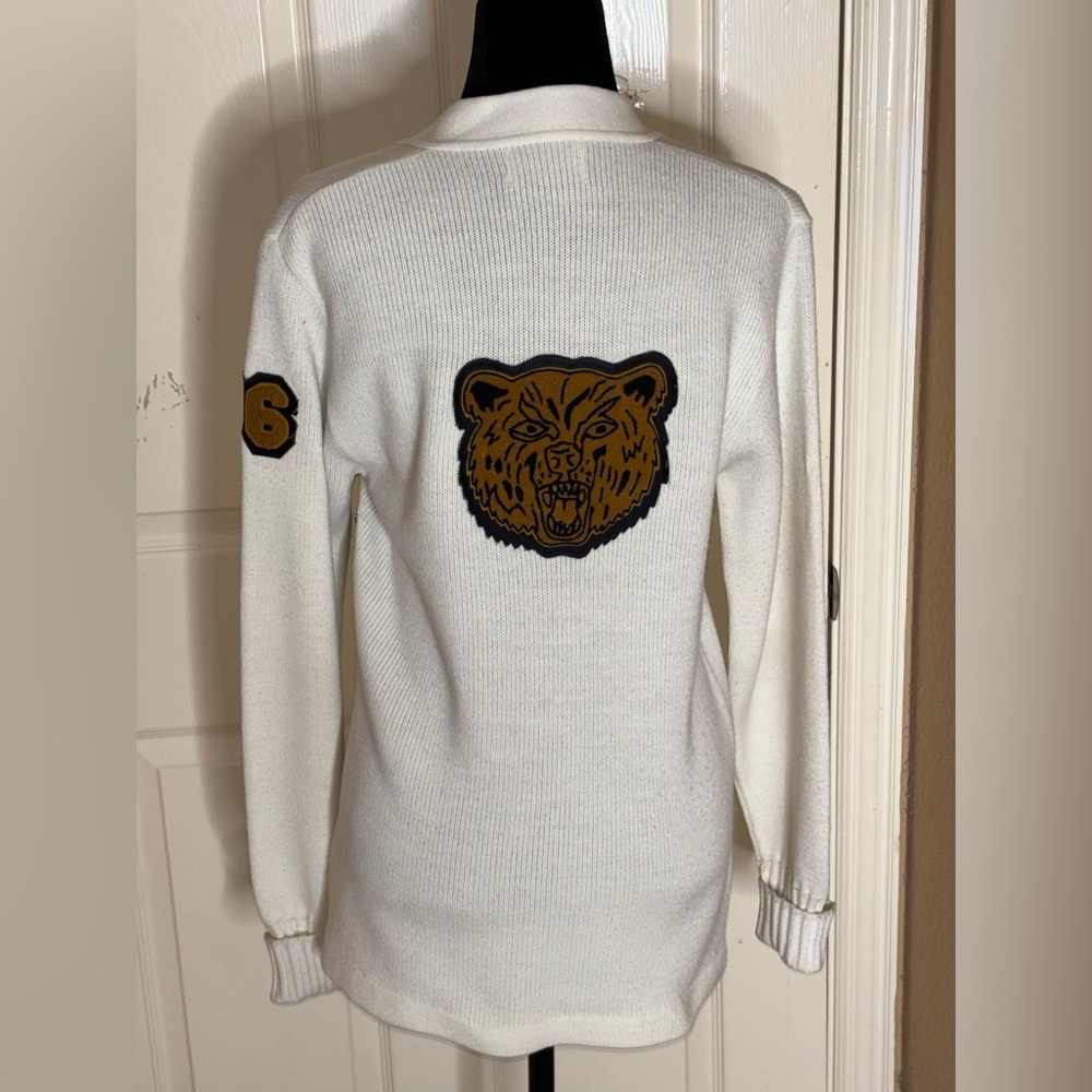 1960s Vtg High School Kitted White Gold Gina T Letterman Medium Cardigan​ - Picture 4 of 9